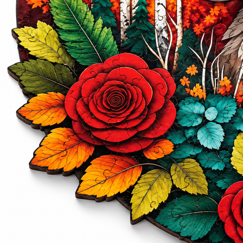 Focus & Mastery: Majestic Wolf in Bloom High-Difficulty Wood Jigsaw - alternate view