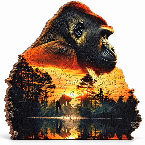 Canopy Sovereign: High-Difficulty Orangutan Forest Scenery Wooden Puzzle - alternate view