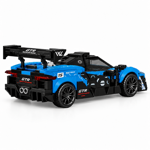 Blue Storm Supercar Building Blocks Race Car Model - alternate view