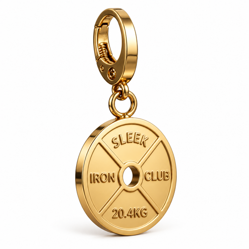 Stainless Steel Barbell Plate Keychain Gym Fitness Key Fob — studio image 2
