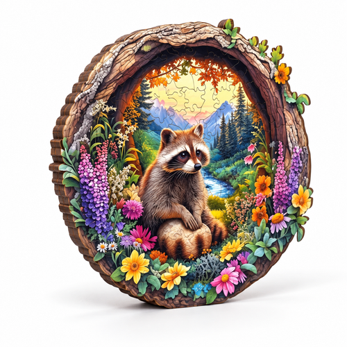 Artistic Raccoon Forest Puzzle - 4-6 Hour Assembly Time Unique Gift - alternate view