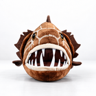 36cm golden-eyed grouper plush head-on front view with open mouth and white felt teeth