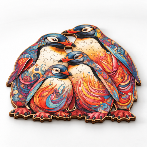 Unique Shape Penguin Wooden Jigsaw Puzzle - Advanced Level - alternate view