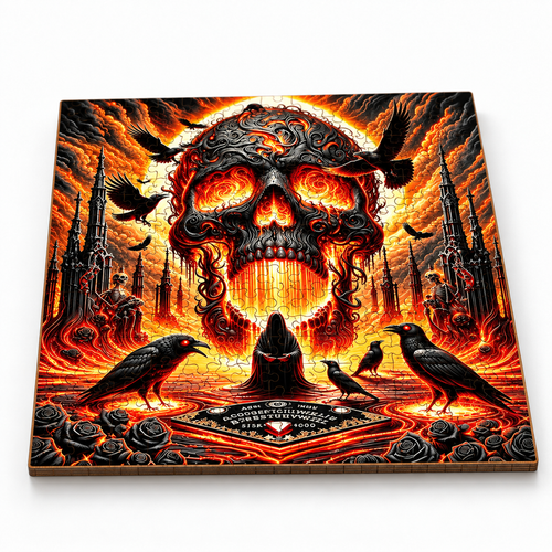 Raven Skull Wooden Jigsaw Puzzle Gothic Art Puzzle with Unique Shaped Pieces - alternate view