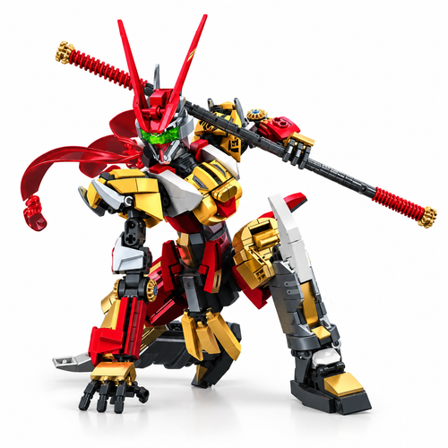 755PCS Cyber Wukong Warrior Mecha Building Blocks - Golden Staff Robot Model | Toylvia™ - alternate view