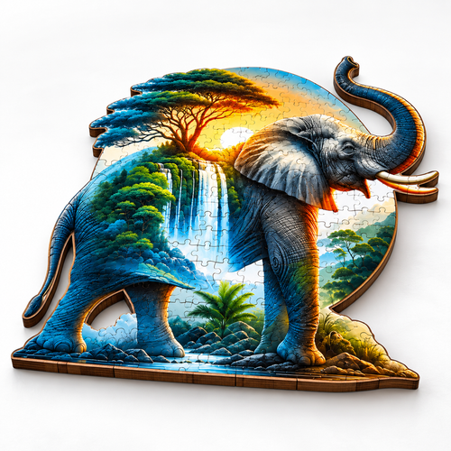 Mystical Elephant Wooden Jigsaw Puzzle Unique Animal-Shaped Pieces Gift Box - alternate view