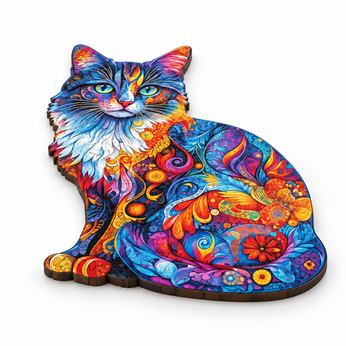 Colorful Cat Wooden Puzzle for Adults - 4.5 Star Difficulty Jigsaw - alternate view