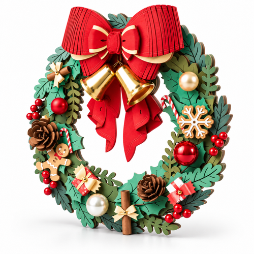 Rolife 3D Wooden Christmas Wreath | 252PCS DIY LED Decor | Toylvia - alternate view