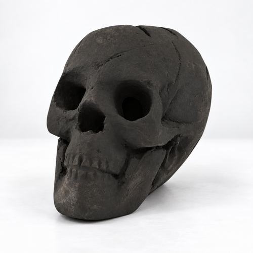 Black Ceramic Fire Pit Skull Realistic Halloween Fireplace Decor - alternate view