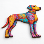 Colorful Great Dane wooden jigsaw puzzle assembled, low angle showing the thick laser-cut wooden edges