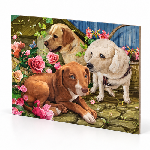 Three Dogs with Flower 100 Piece Jigsaw Puzzle Kids & Adults - alternate view