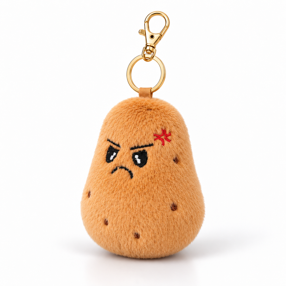 Funny-Faced Potato Keychain Pendant 10cm Plush Bag Charm - Funny Angry Potatoes