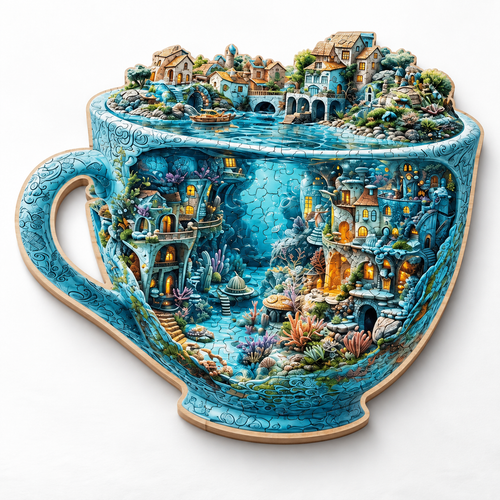 Whimsical Teacup Village Wooden Puzzle - Exquisite Handicraft Decor - alternate view