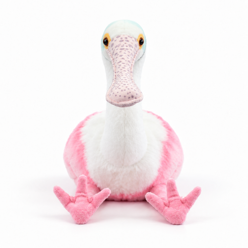 30CM realistic heron plush toy, front view with spotted beak and pink feet