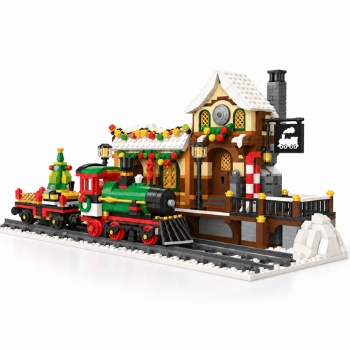 1362PCS Christmas Train Building Blocks Winter Railway Station Set - alternate view