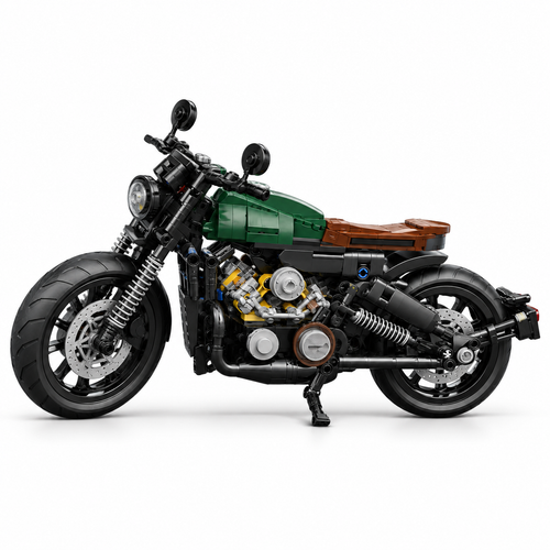 1:8 Scale Retro Cruiser Motorcycle Building Blocks 606pcs - alternate view