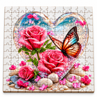 Macro detail of Love in Bloom wooden puzzle roses, butterfly and laser-cut seams