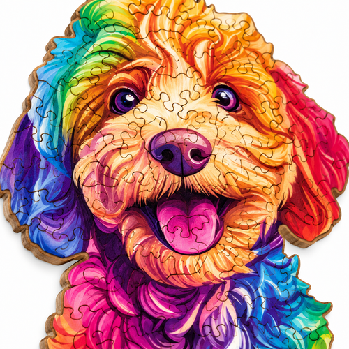 Playful Spectrum: High-Difficulty Colorful Cartoon Dog Wooden Puzzle - alternate view