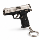 Silver And Black QBZ92 miniature metal keychain, product studio view.