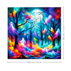 Mystical Ghost Forest wooden puzzle with size lines: 28.5 cm / 11.2 in wide and tall