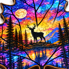 Close-up of the maple leaf wooden puzzle showing the deer, moon and interlocking pieces