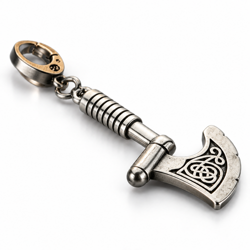 Punk Style Axe Pendant Keychain Metal Gothic EDC Key Fob - alternate view