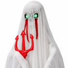 4.3ft animatronic Trident Ghost close-up: green LED glowing eyes, red dripping streaks and red trident