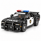 Reobrix police interceptor muscle car building set, front three-quarter view with POLICE hood lettering