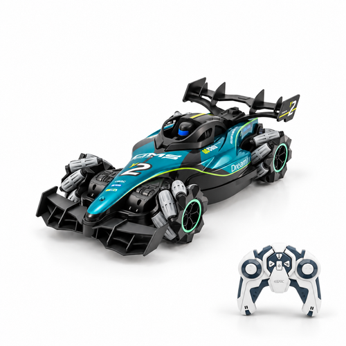 4DRC 1/12 electric RC super car with its remote controller on a white studio floor
