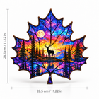 Autumn maple leaf wooden jigsaw puzzle size view, 28.5 cm by 28.5 cm