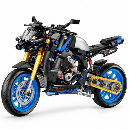 1:8 City Motorbike Racing Vehicle Technical Building Blocks 582pcs, clean studio product image