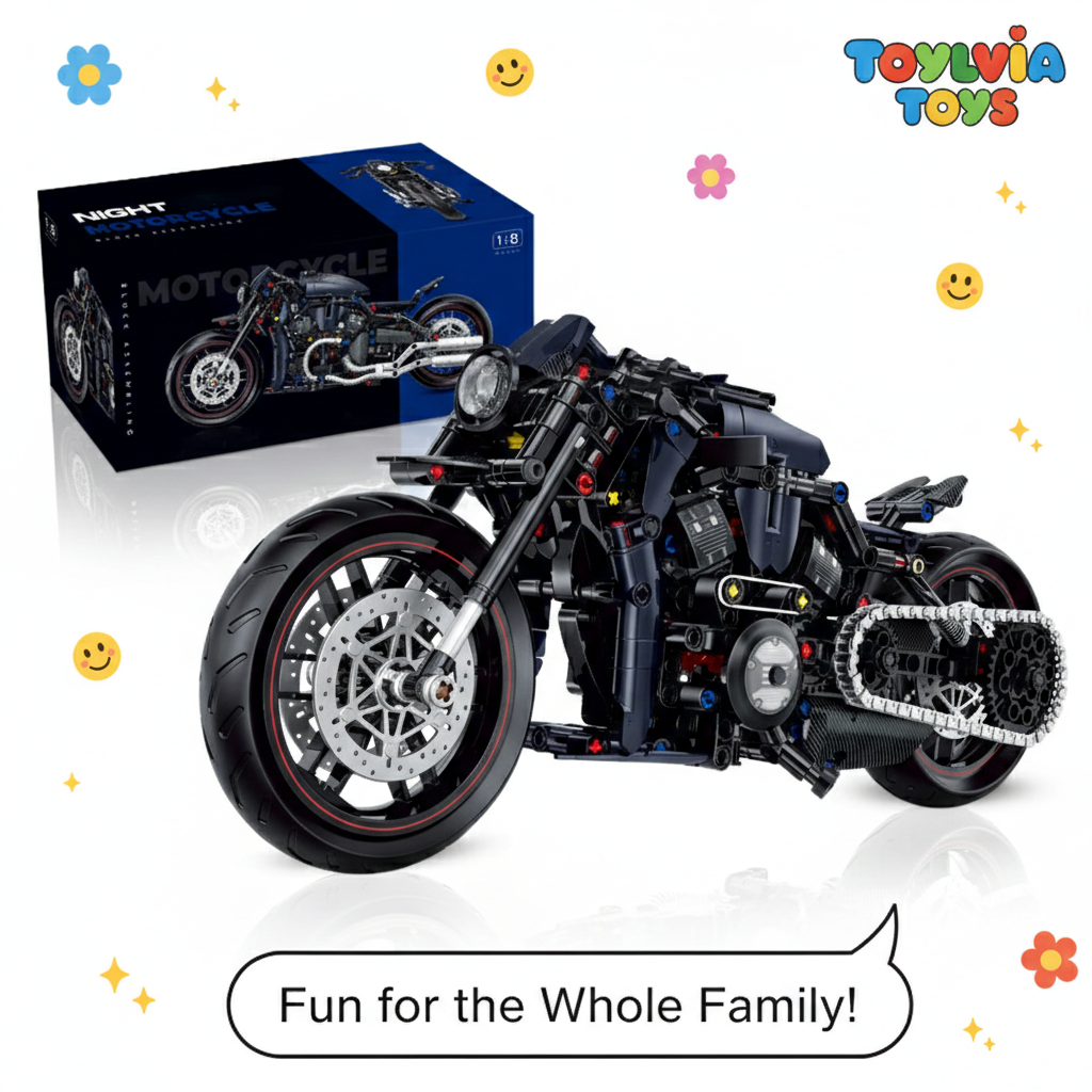 Toy motorcycle set with packaging and 'Toyvian Toys' branding on a white background.