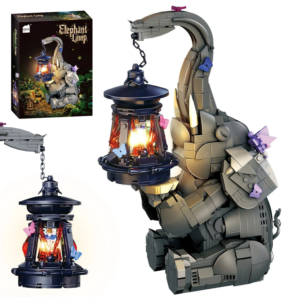 1077PCS Creative Elephant Building Blocks Lamp with LED Light