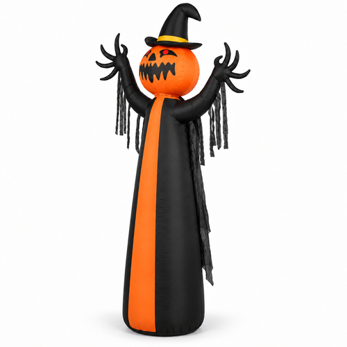10FT Inflatable Pumpkin Ghost Rotatable Head Cape LED Decor viewed three-quarter left on white