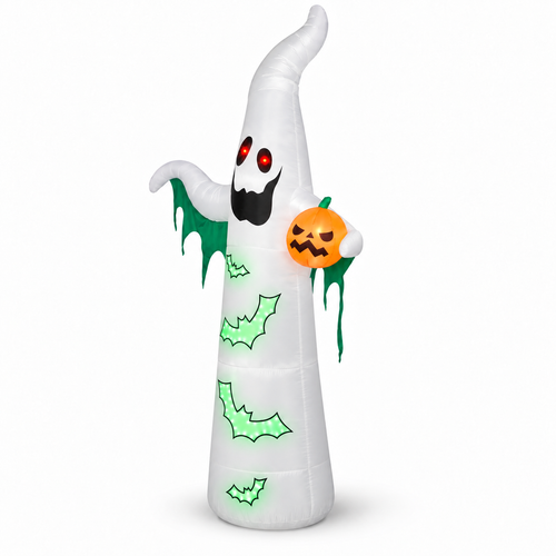 12FT Halloween Inflatable White Ghost Bats LED String Lights Decor viewed three-quarter left on white