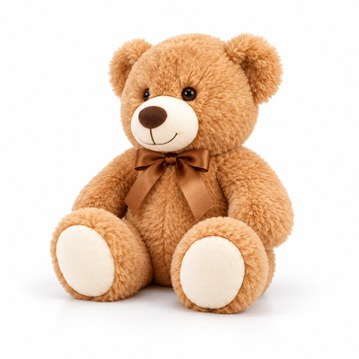Light brown 14-inch teddy bear plush, 45-degree left-facing studio image