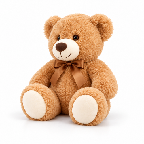 Light brown 14-inch teddy bear plush, 45-degree left-facing studio image