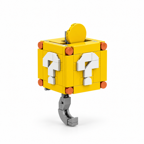 141PCS yellow mystery question block key holder centered on a white background