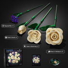 16 Champagne White Roses Building Blocks - 523PCS Botanical Set with Lights