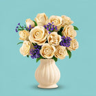 16 Champagne White Roses Building Blocks - 523PCS Botanical Set with Lights