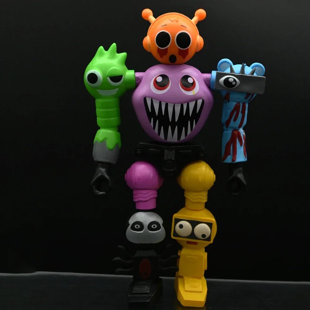 Colorful toy figures with a red central figure and various smaller figures on a white background, featuring the Toylivia Toys brand. Secondary image