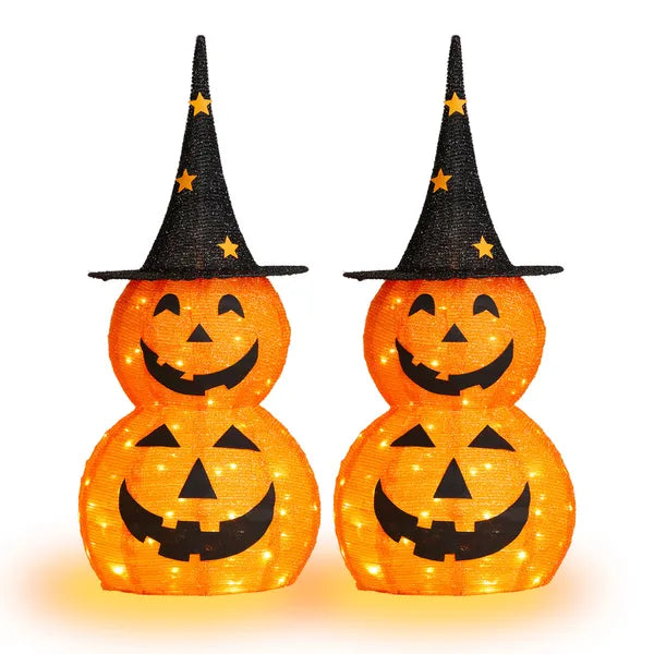2-Pack 3FT Halloween Collapsible Pumpkin 150 LED Pop-Up Decor