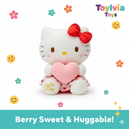 Plush toy resembling a well-known character with a red bow and pink heart, surrounded by decorative elements and the brand 'ToyLivia Toys'.