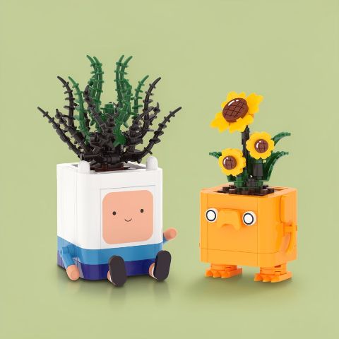 338Pcs Adventure Time Happy Plants Building Block Set - Succulent & Sunflower