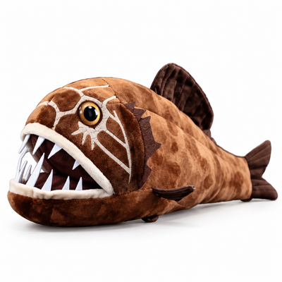 36CM Angled-Body Golden-Eyed Grouper plush toy on a clean white studio background.