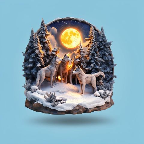 3D Enchanted Wolf Forest Wooden Puzzle - Moonlight Animal Jigsaw Art | Toylvia™