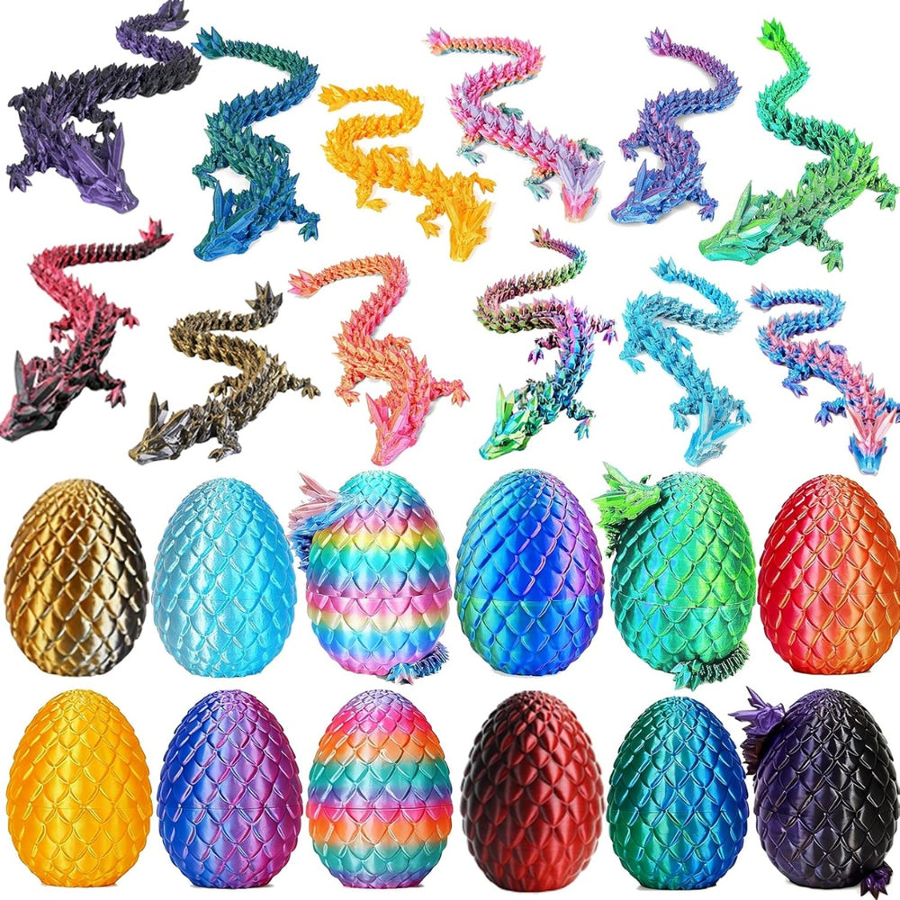12 Pack 3D Printed Dragon Eggs with Articulated Dragons