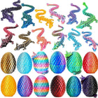 Complete 12-pack set of 3D printed textured dragon eggs with several articulated dragons emerging on a clean white background.