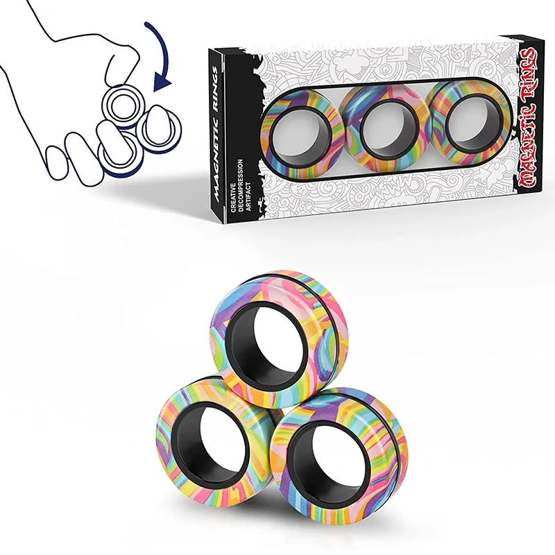 3PCS Magnetic Rings Fidget Toy Set Spinner Rings Desk Toy