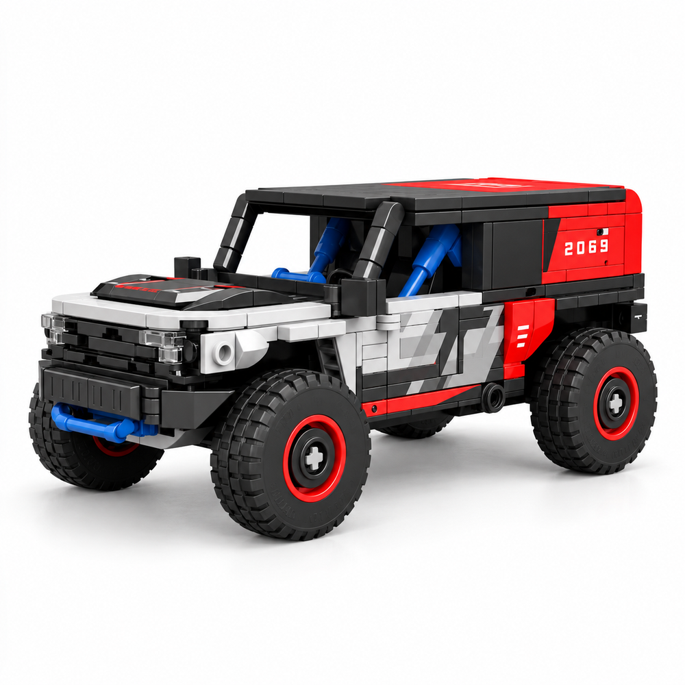 438PCS Off-Road Rally SUV Building Blocks racing car MOC set centered on a white background